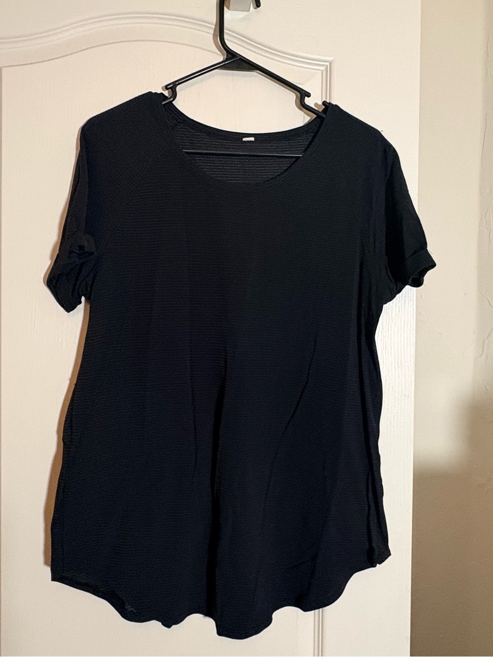 Lululemon Lightened Up Short Sleeve Black Open Back Mesh Running Top